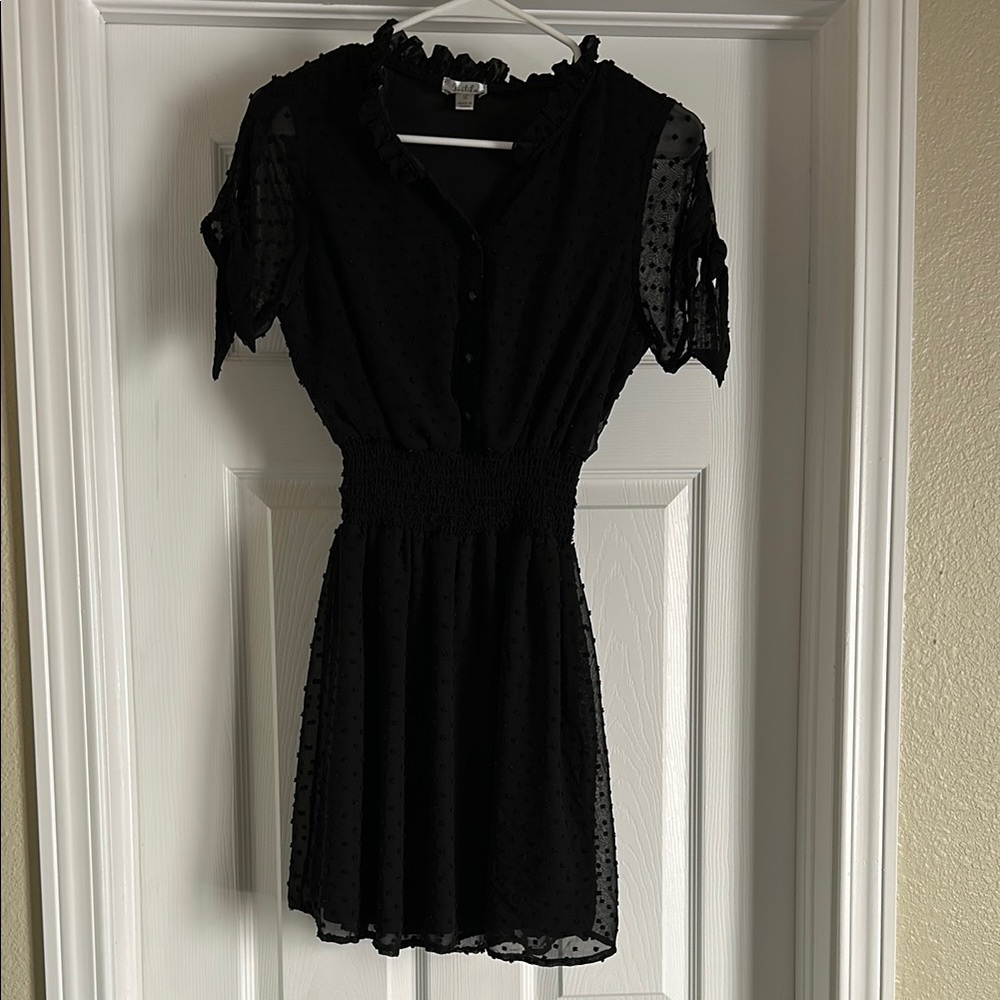 Justify Black Babydoll Mini Dress with Flutter Sleeves small